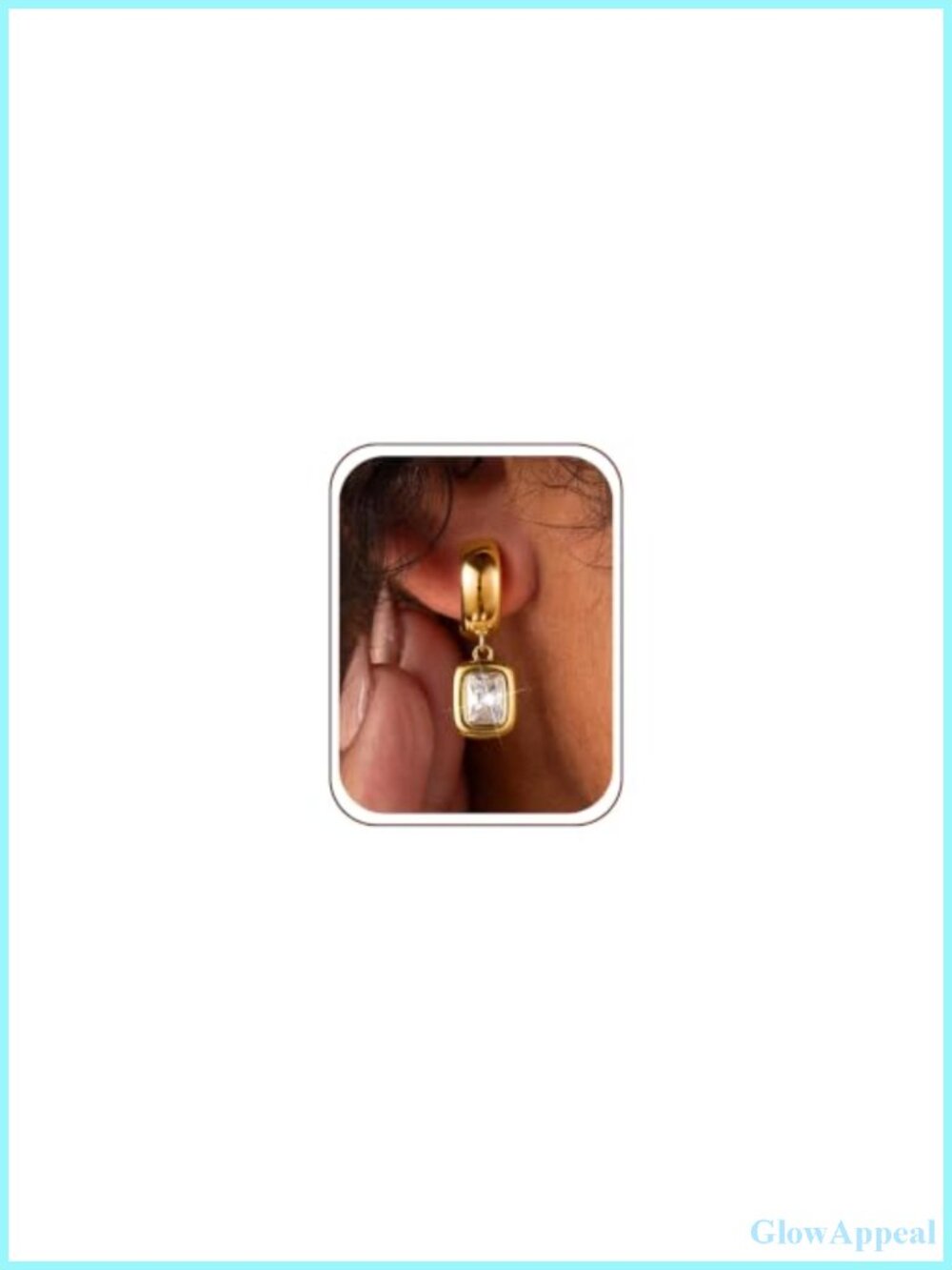 Chunky Hoop Dangle Clip On Earrings with Cubic Zirconia 14K Gold Plated